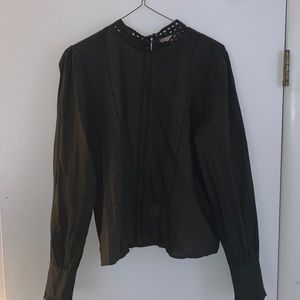 Women’s loft hunter green eyelet blouse large